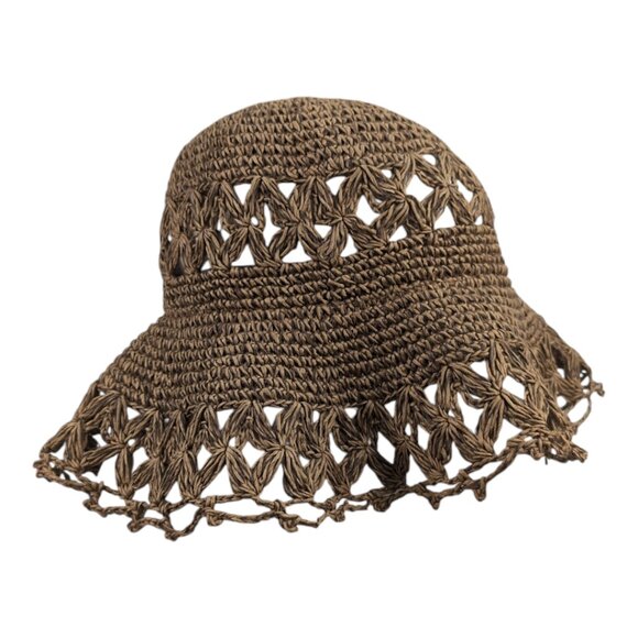 Jessica Crochet Paper Bucket Brown Hat OS Foldable - Picture 3 of 5